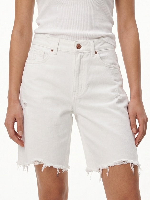 Express | White Super High-Rise Denim 90s Bermuda Shorts Women’s Size 8